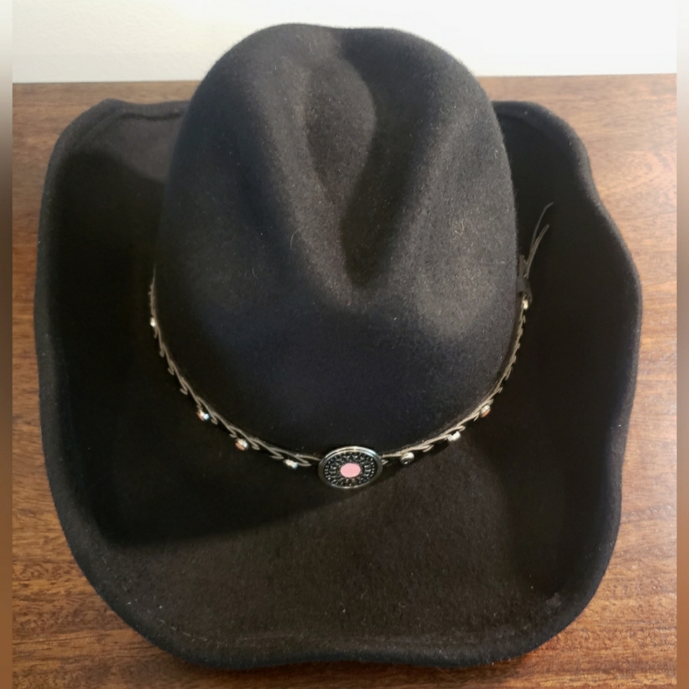 Womens Black & Pink Vintage Cowboy Hat